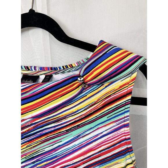 Y2K Rafaella rainbow stripe boat neck sleeveless top PM bold artsy - Picture 2 of 11